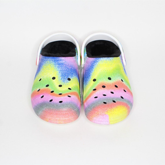 Crocs Classic Lined Spray Dye Clog Rainbow Tie-dye Men' Size 9 / Woman's Size 11 - Picture 2 of 7